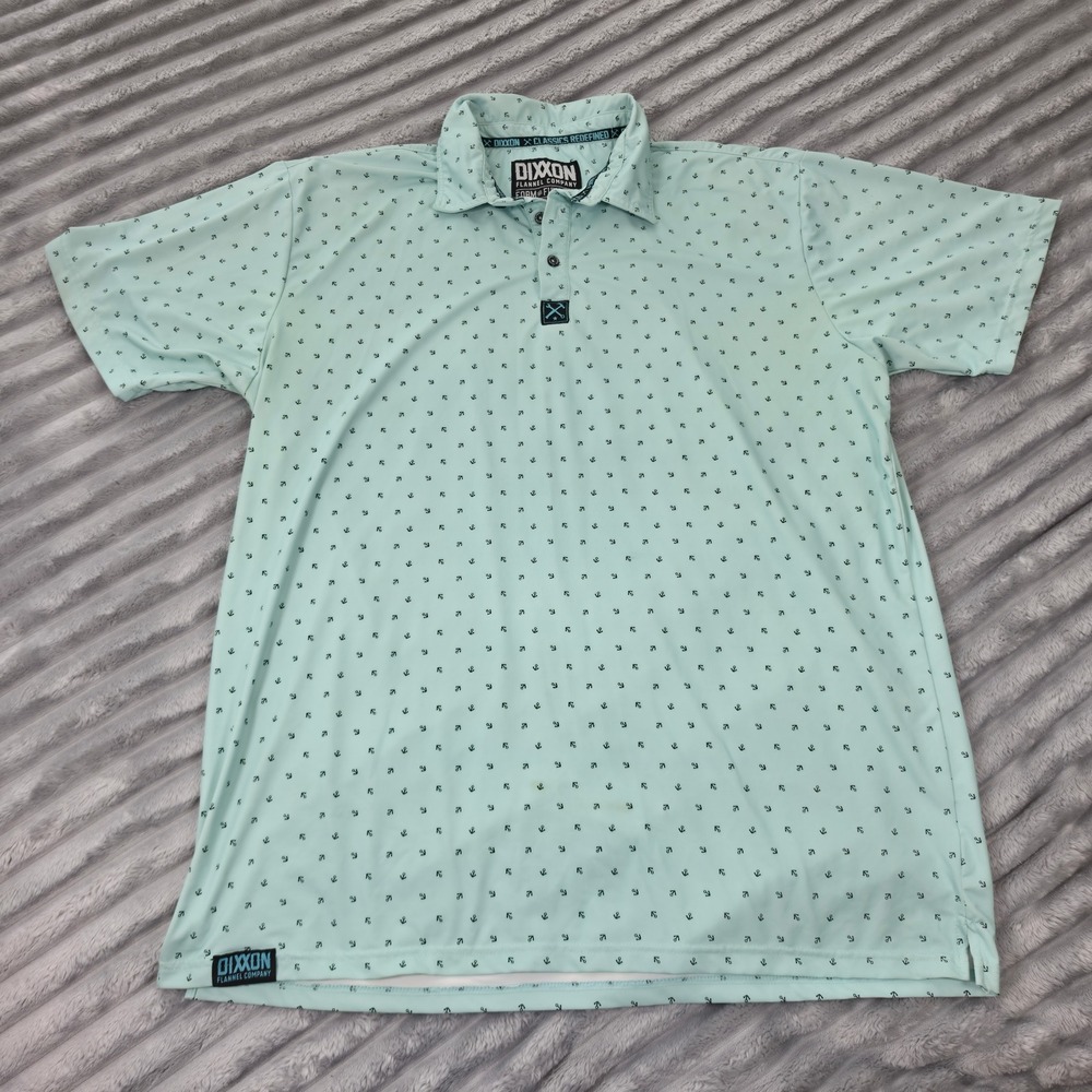 Dixxon Flannel Co D-Sport Polo Shirt Mens XL Mint Green Anchor Print Performance